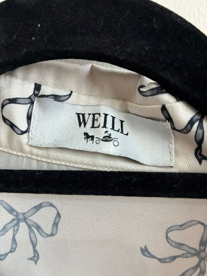 Weill Paris White Bow Print Satin Long Sleeve Shirt