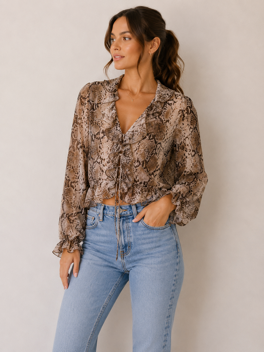 Snake Print Ruffle Blouse