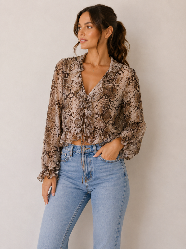 Snake Print Ruffle Blouse