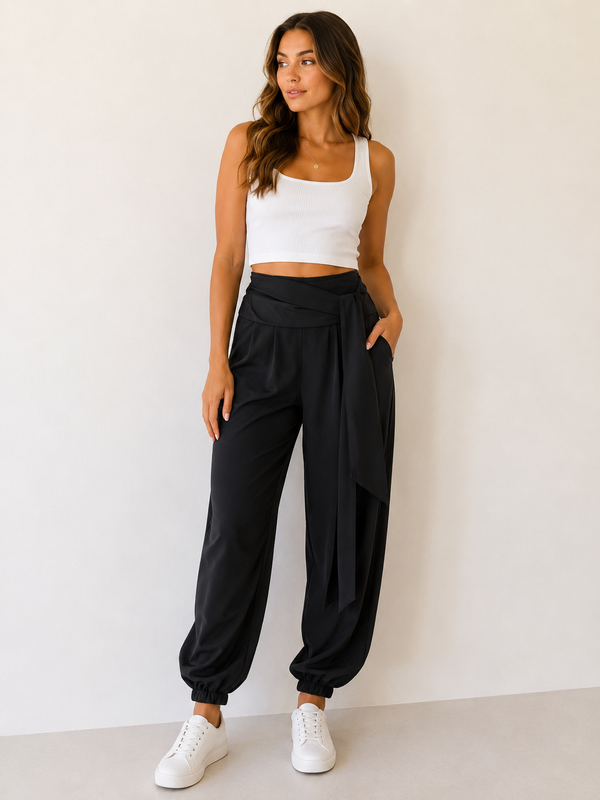 Boohoo Black Wrap Jogger Trousers – UK 10
