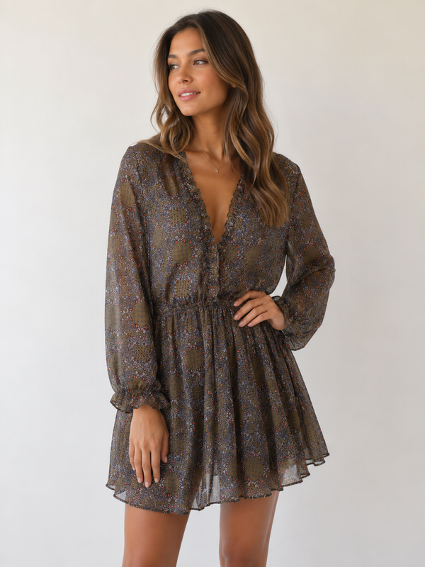 Printed Ruffle Mini Dress