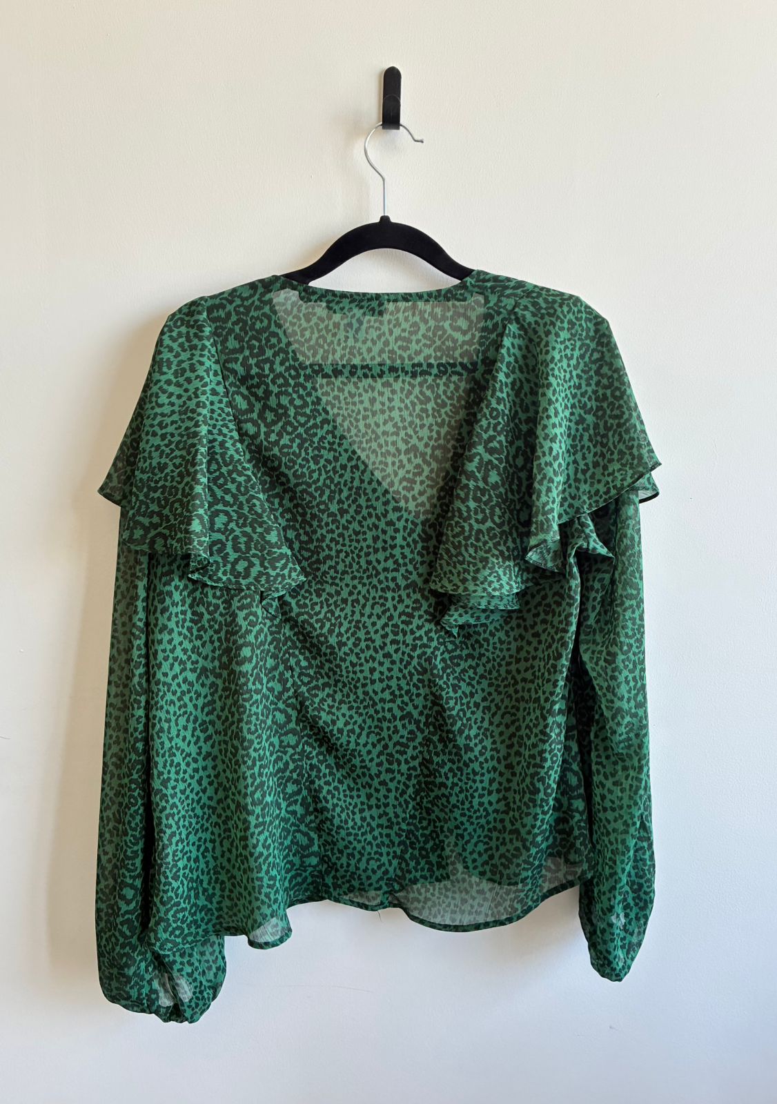 Topshop Green Leopard Print Ruffle Wrap Blouse