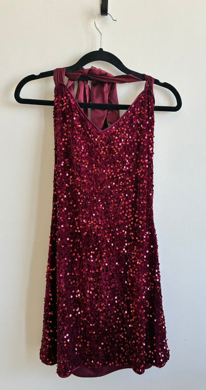 Cider Wine Sequin Mini Dress with Halter Tie