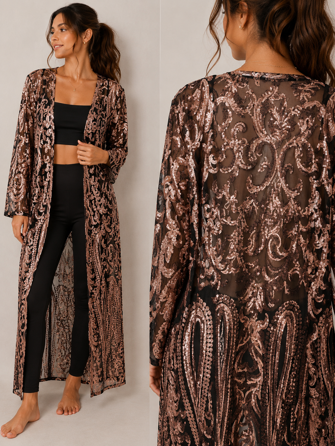 Elegant sheer black mesh kimono