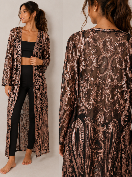 Elegant sheer black mesh kimono