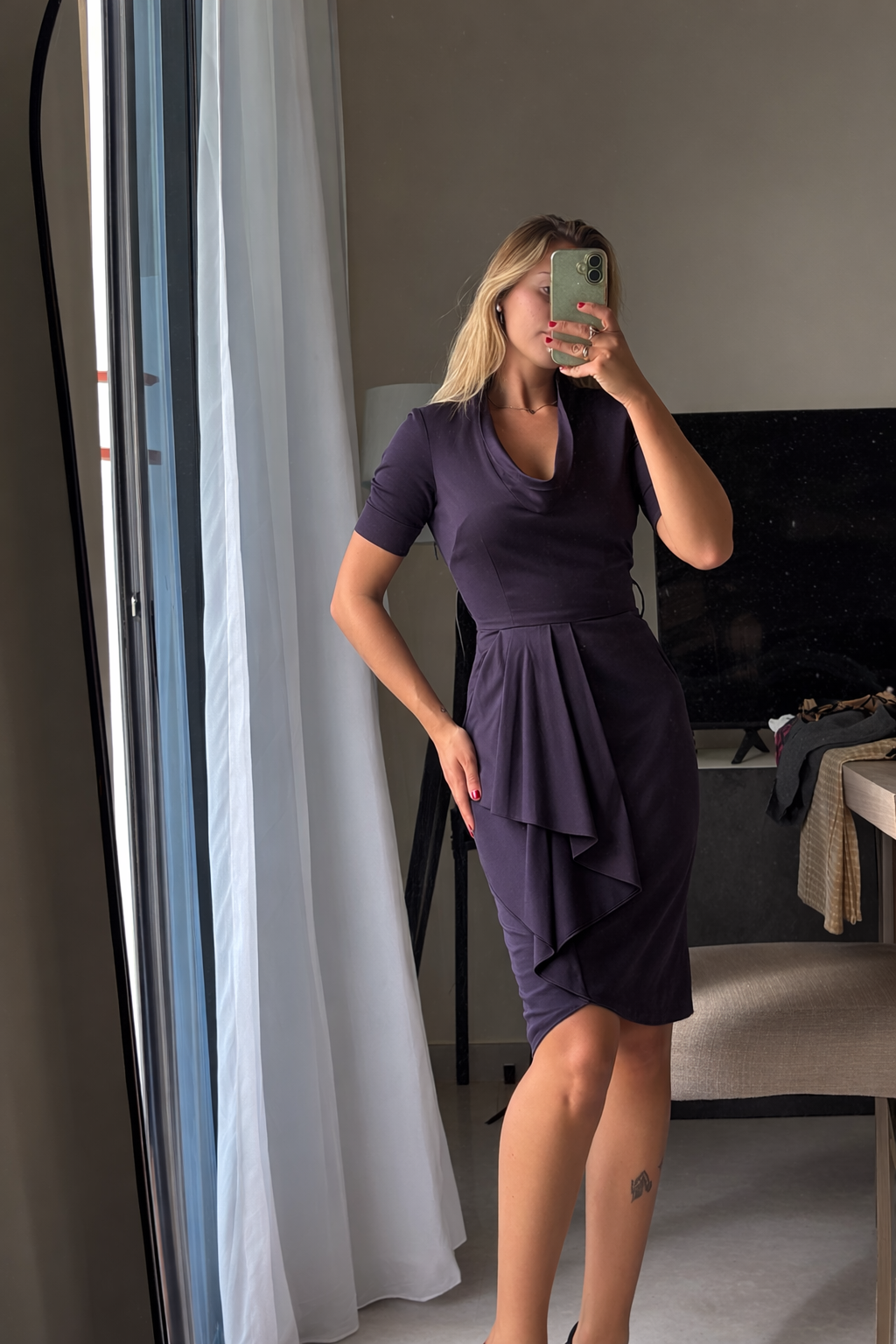 Reiss Plum Draped Midi Dress