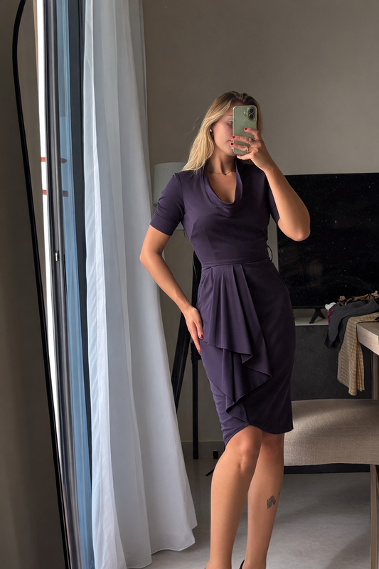 Reiss Plum Draped Midi Dress