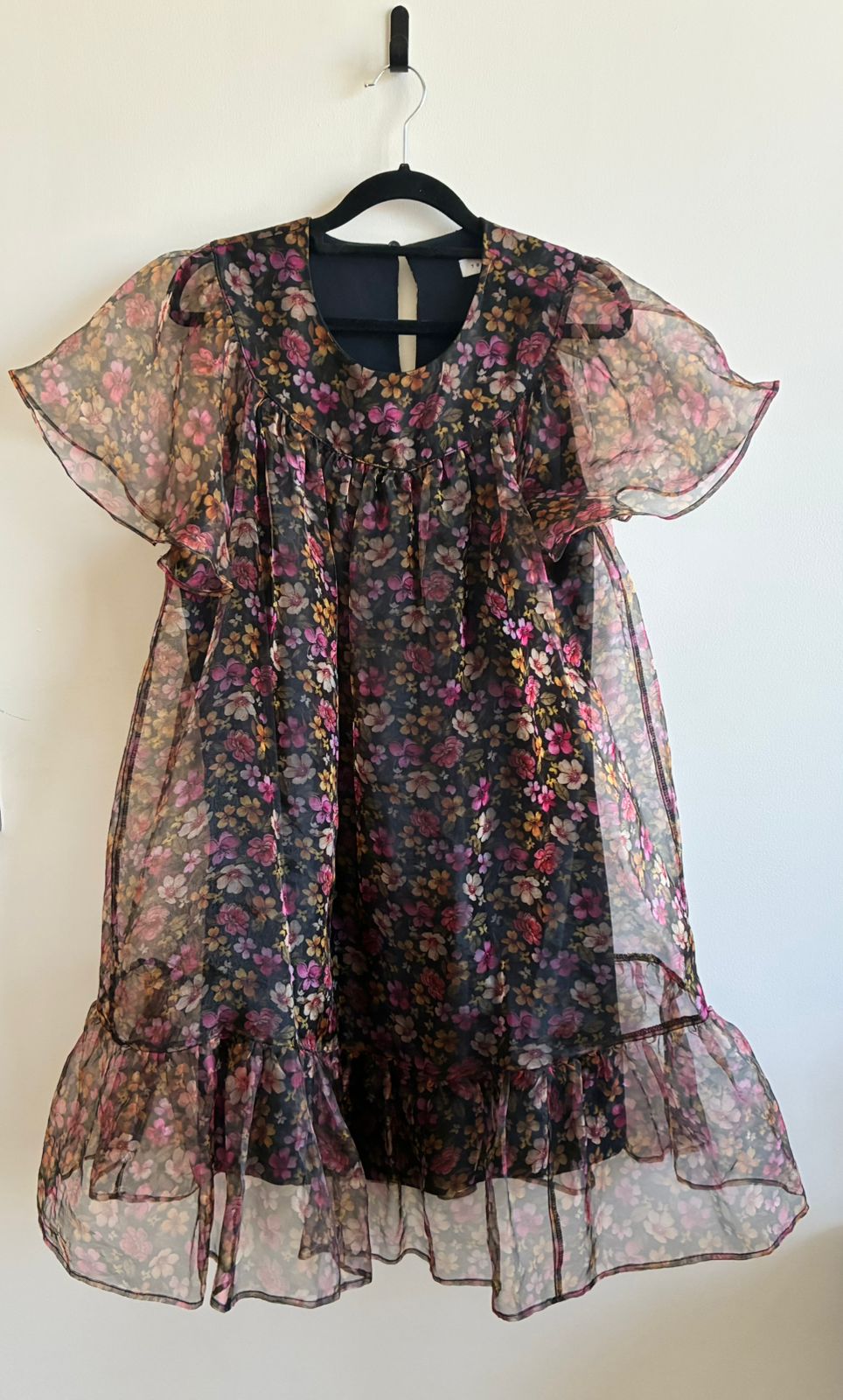 Topshop Black Floral Organza Babydoll Dress – UK 12 / EUR 40 / US 8