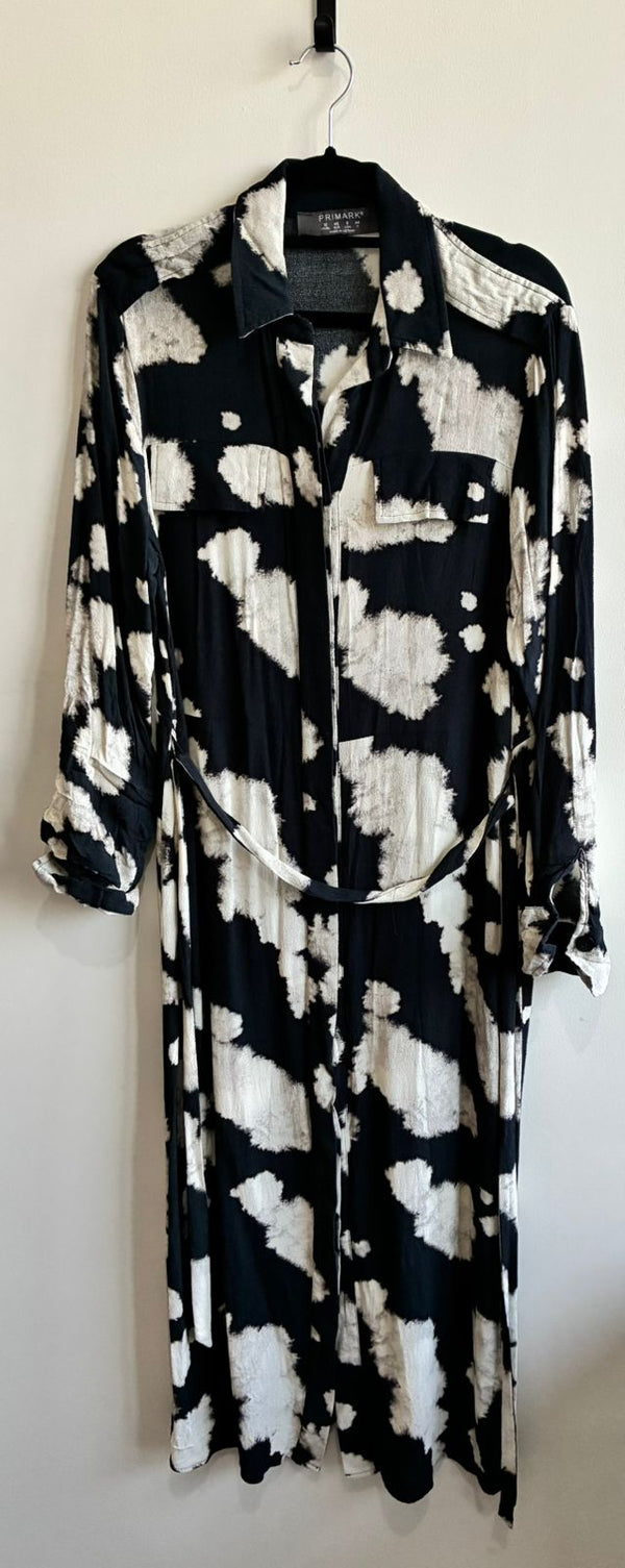 Primark Black & White Abstract Ink-Blot Maxi Shirt Dress – UK 12