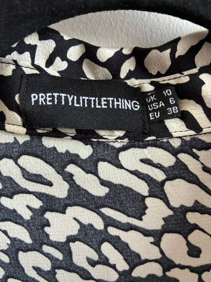 PrettyLittleThing Tan & Black Leopard Print Satin Oversized Shirt – UK 10