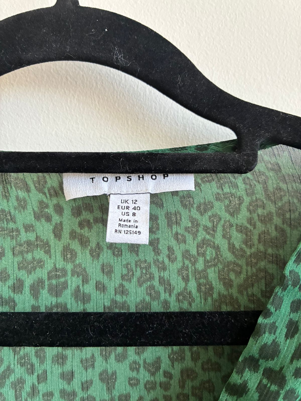 Topshop Green Leopard Print Ruffle Wrap Blouse