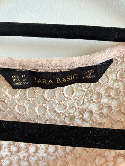 Zara Basic Blush Pink Crochet Lace Top