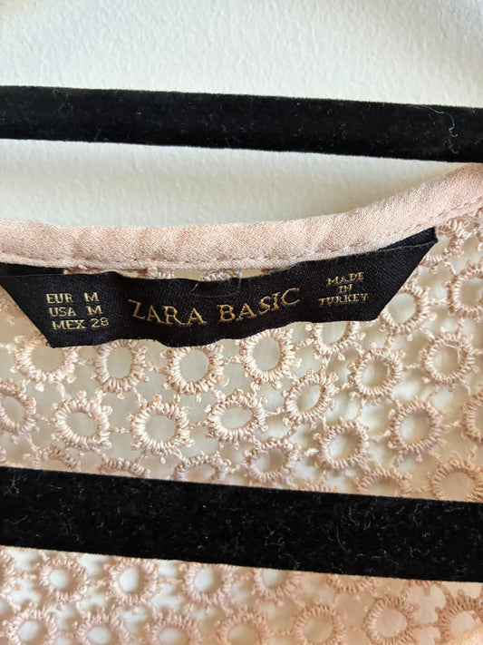 Zara Basic Blush Pink Crochet Lace Top