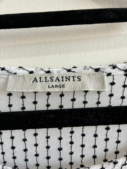 AllSaints Cream Black Dot Print Ruffle Bell Sleeve Blouse – Large