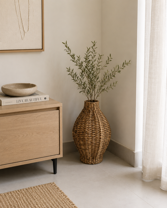 medium Woven Floor Vase – Natural Rattan Style