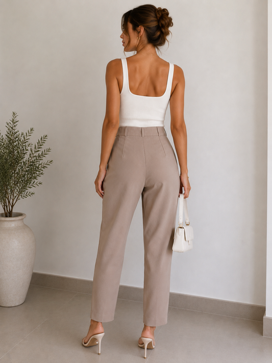 Zara High-Waisted Tailored Trousers – Beige | Size M