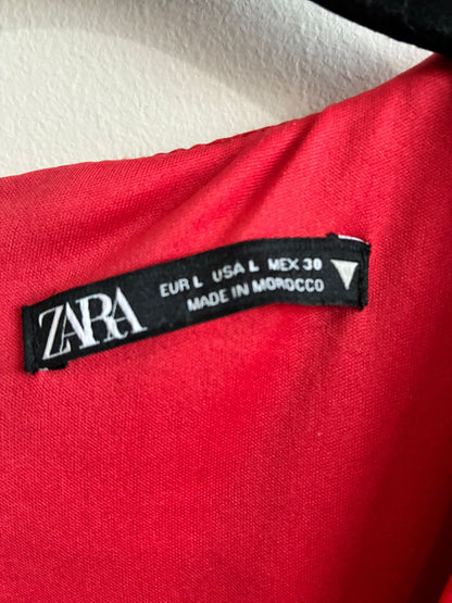 Zara Red Draped V-Neck Long Sleeve Mini Dress – Size L