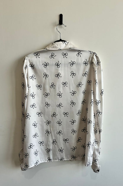 Weill Paris White Bow Print Satin Long Sleeve Shirt