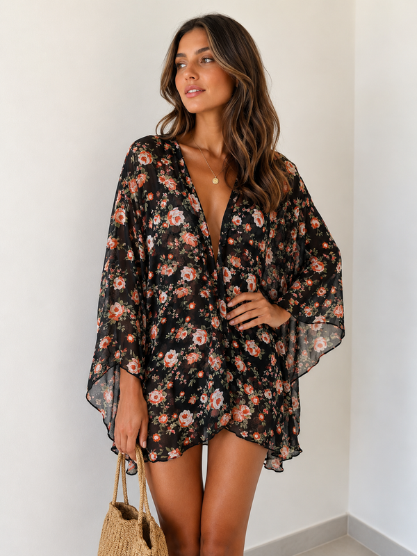 Floral Sheer Kimono Cover-Up