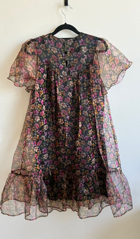 Topshop Black Floral Organza Babydoll Dress – UK 12 / EUR 40 / US 8