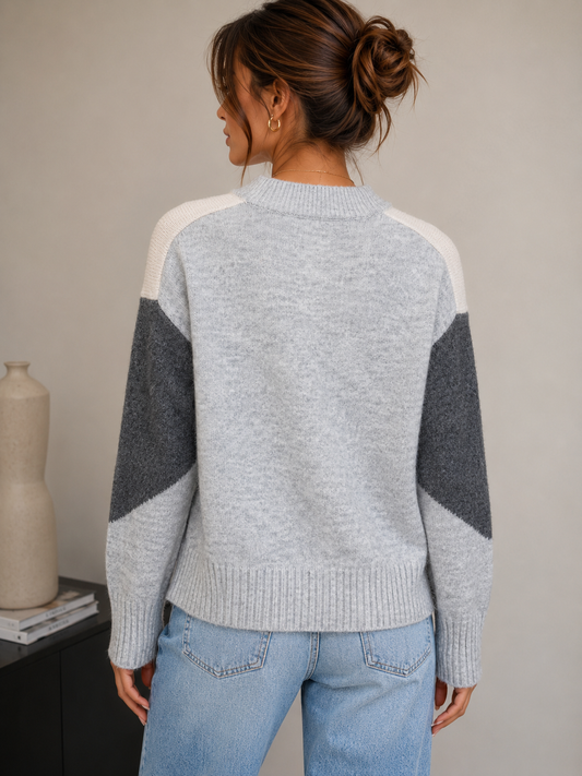 Grey Colour Block Knit Jumper