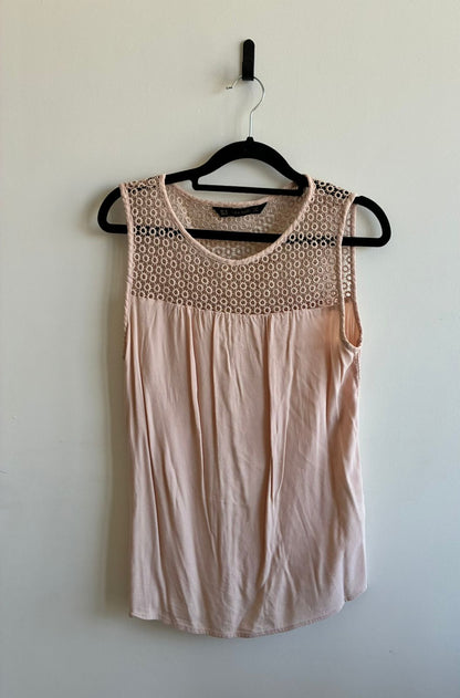 Zara Basic Blush Pink Crochet Lace Top