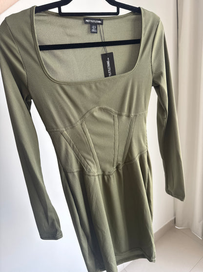 PLT KHAKI RIB CORSET BODYCON