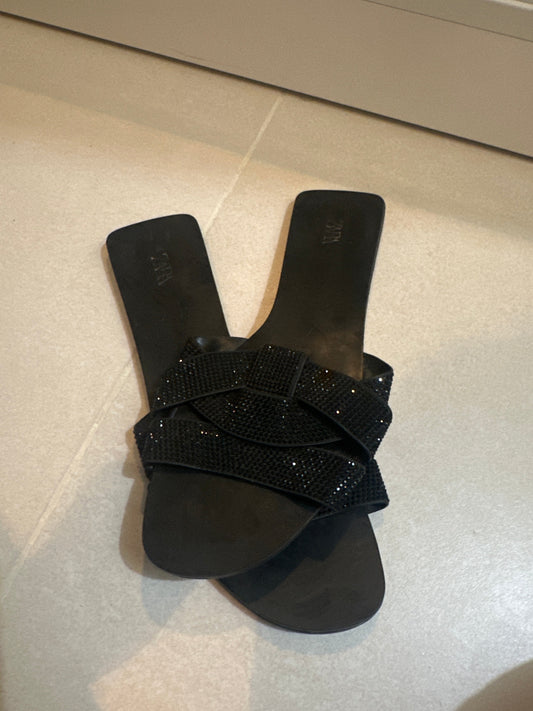Zara Criss Cross bling black slippers