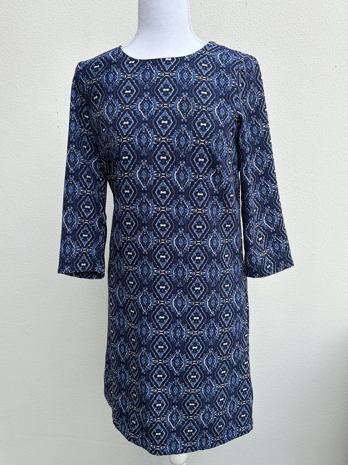 Esprit Blue Geometric Print Shift Dress – UK 8