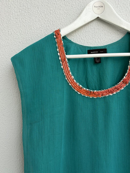 Mango Sleeveless Beaded Top – Teal Green