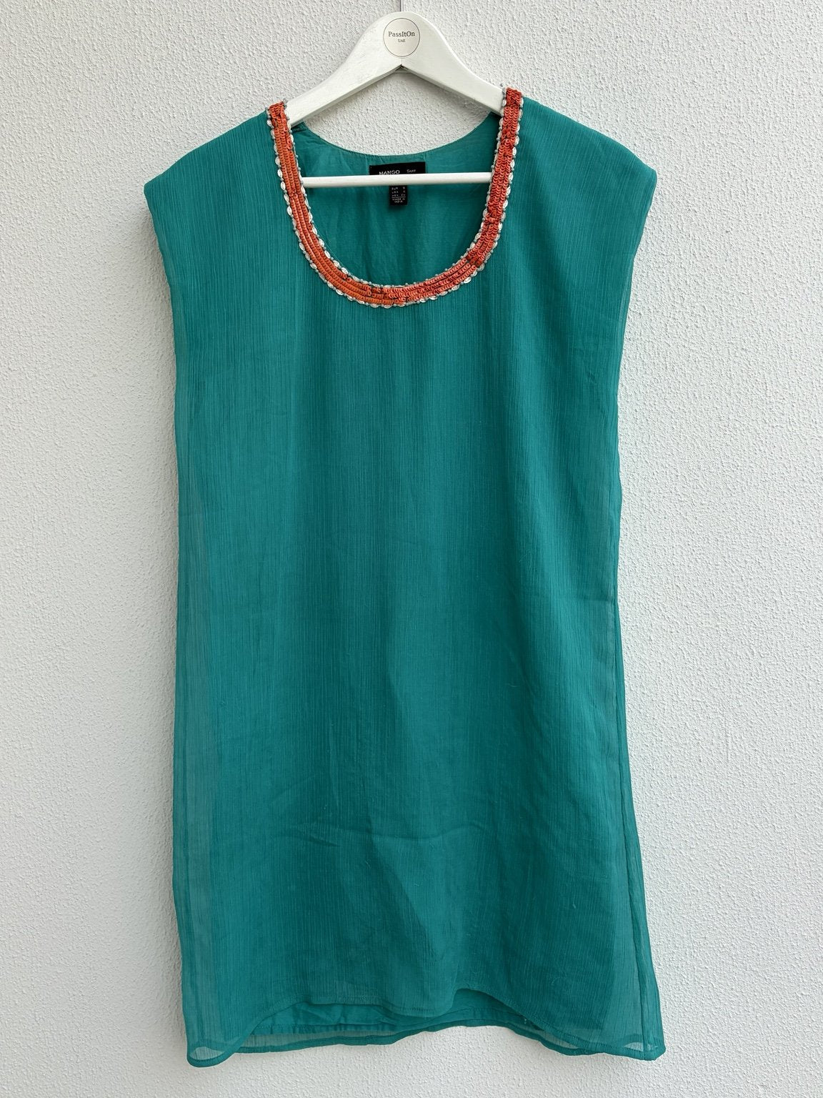 Mango Sleeveless Beaded Top – Teal Green