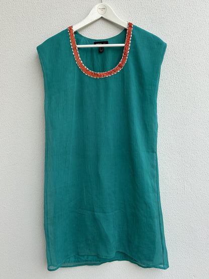 Mango Sleeveless Beaded Top – Teal Green