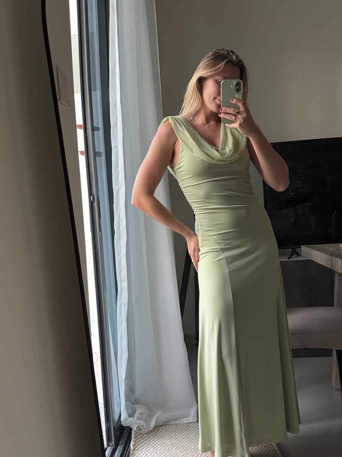 ZARA Draped Neck Maxi Dress – Sage Green