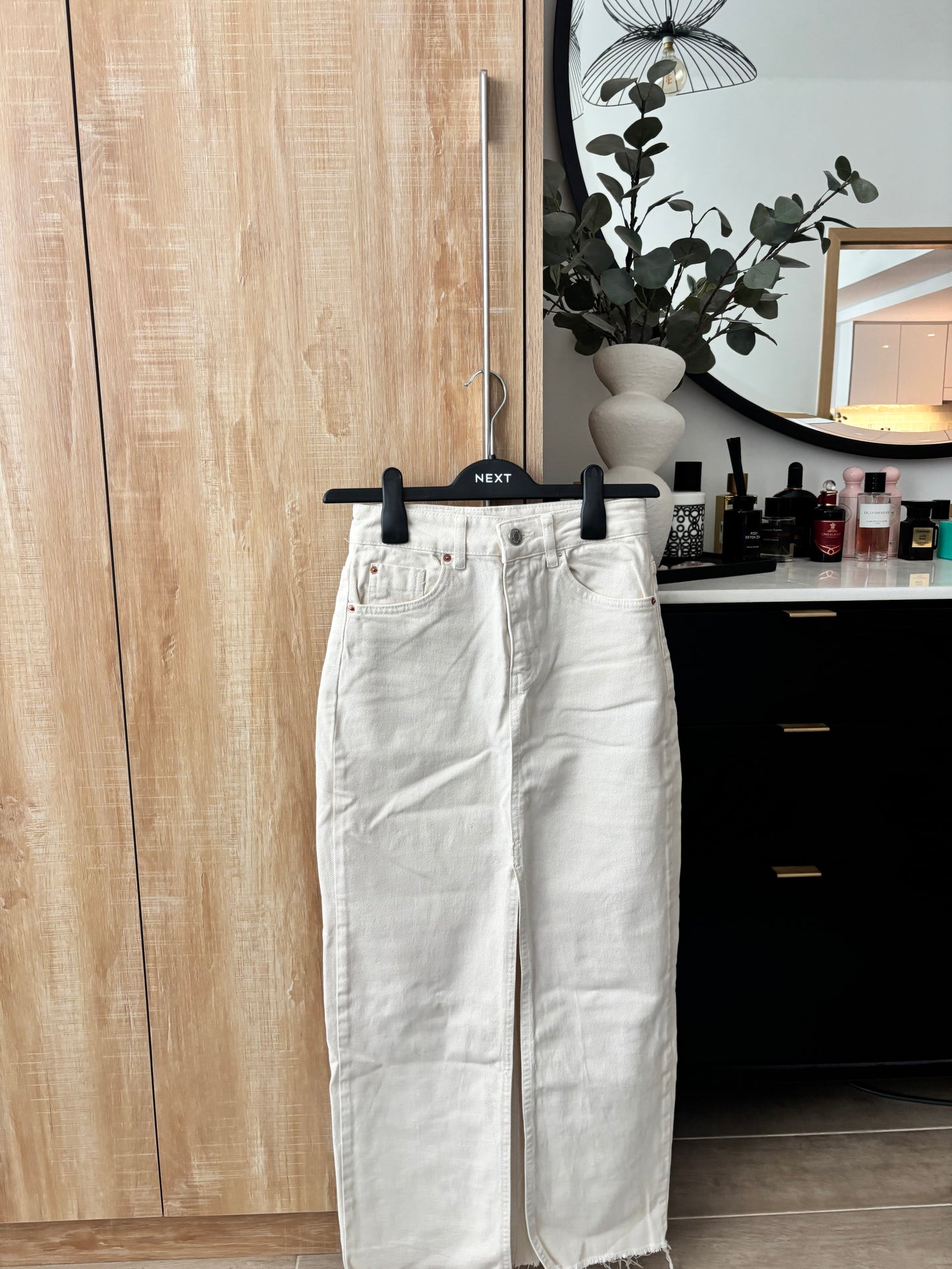 White Denim Stradivarius Midi Skirt