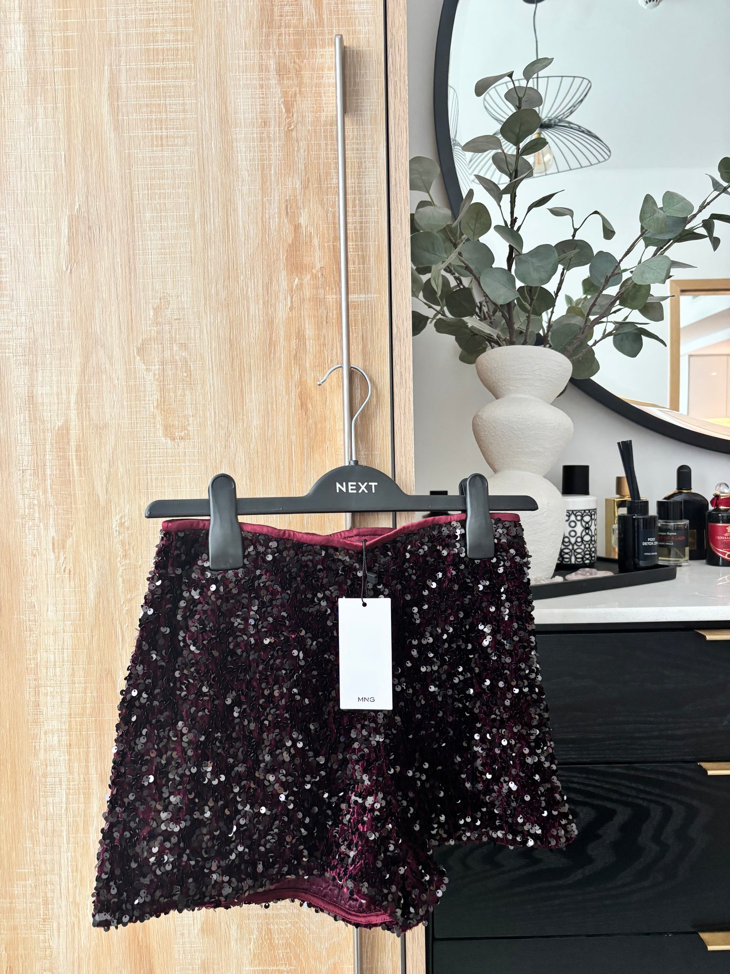 NEW Mango Burgundy Sequin Hot Pants Shorts