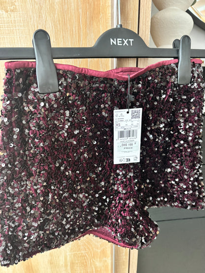 NEW Mango Burgundy Sequin Hot Pants Shorts