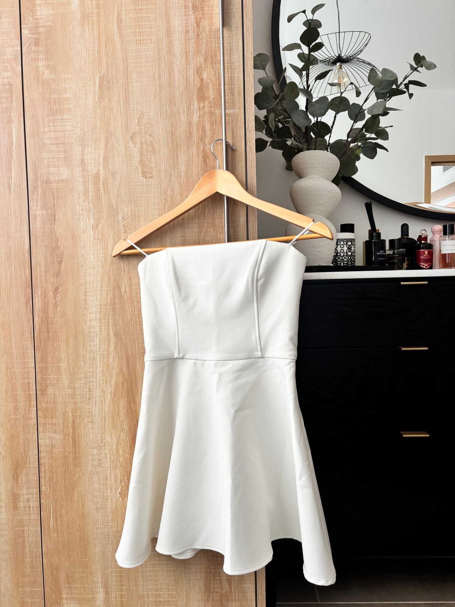 White Zara strapless skater mini dress