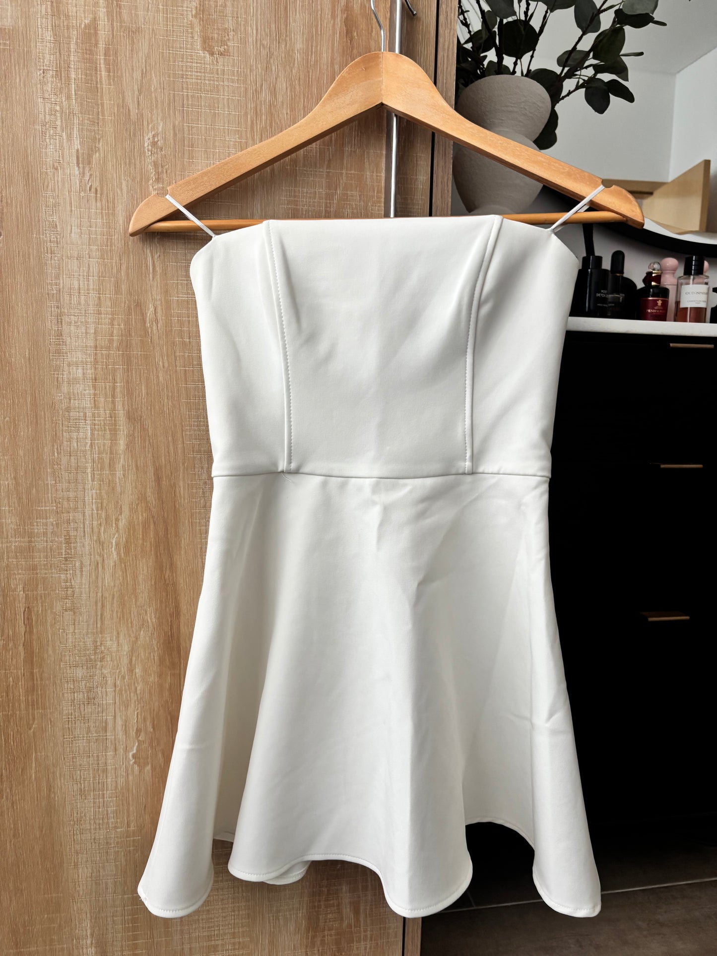 White Zara strapless skater mini dress
