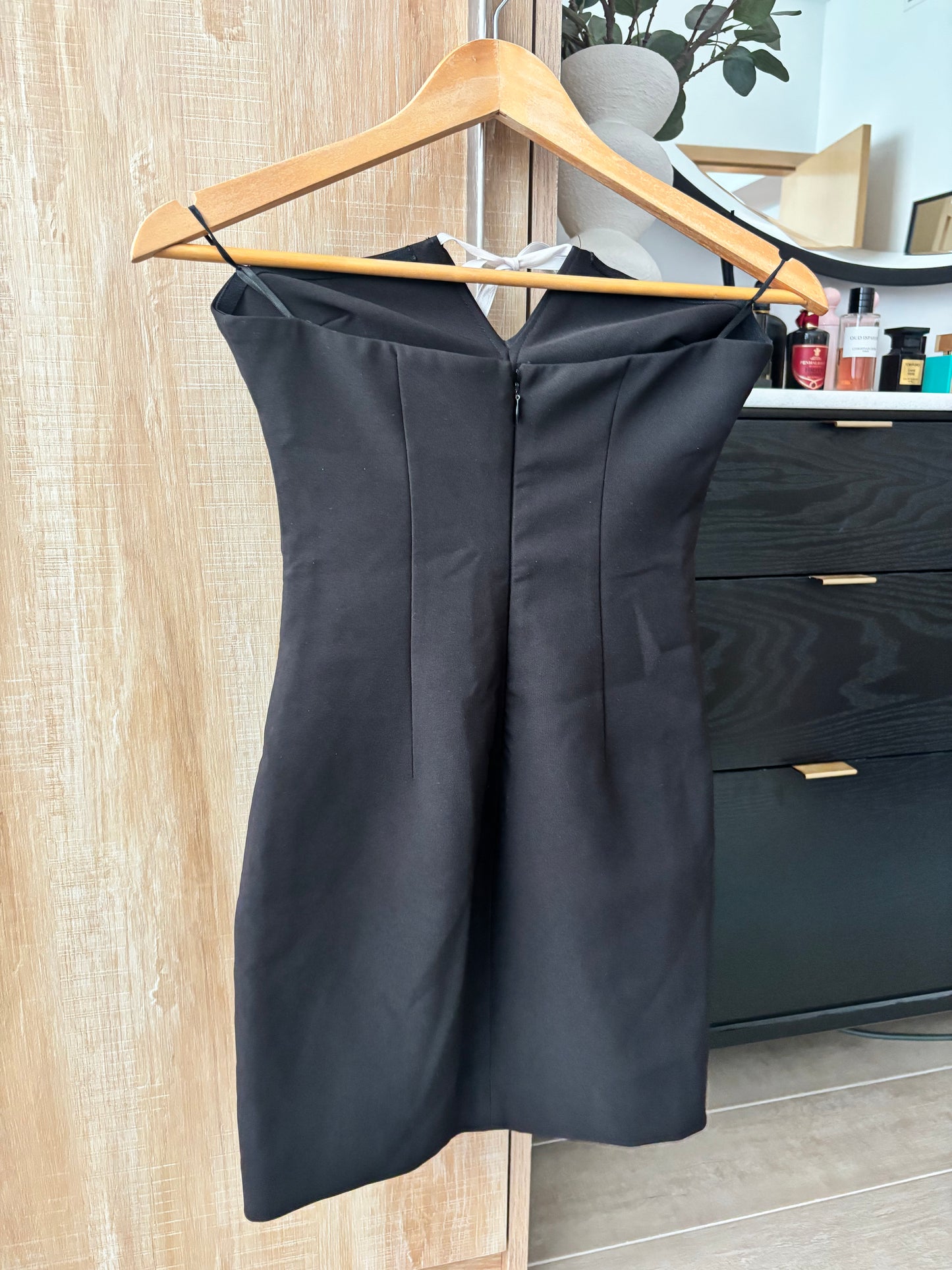 Zara black mini strapless dress