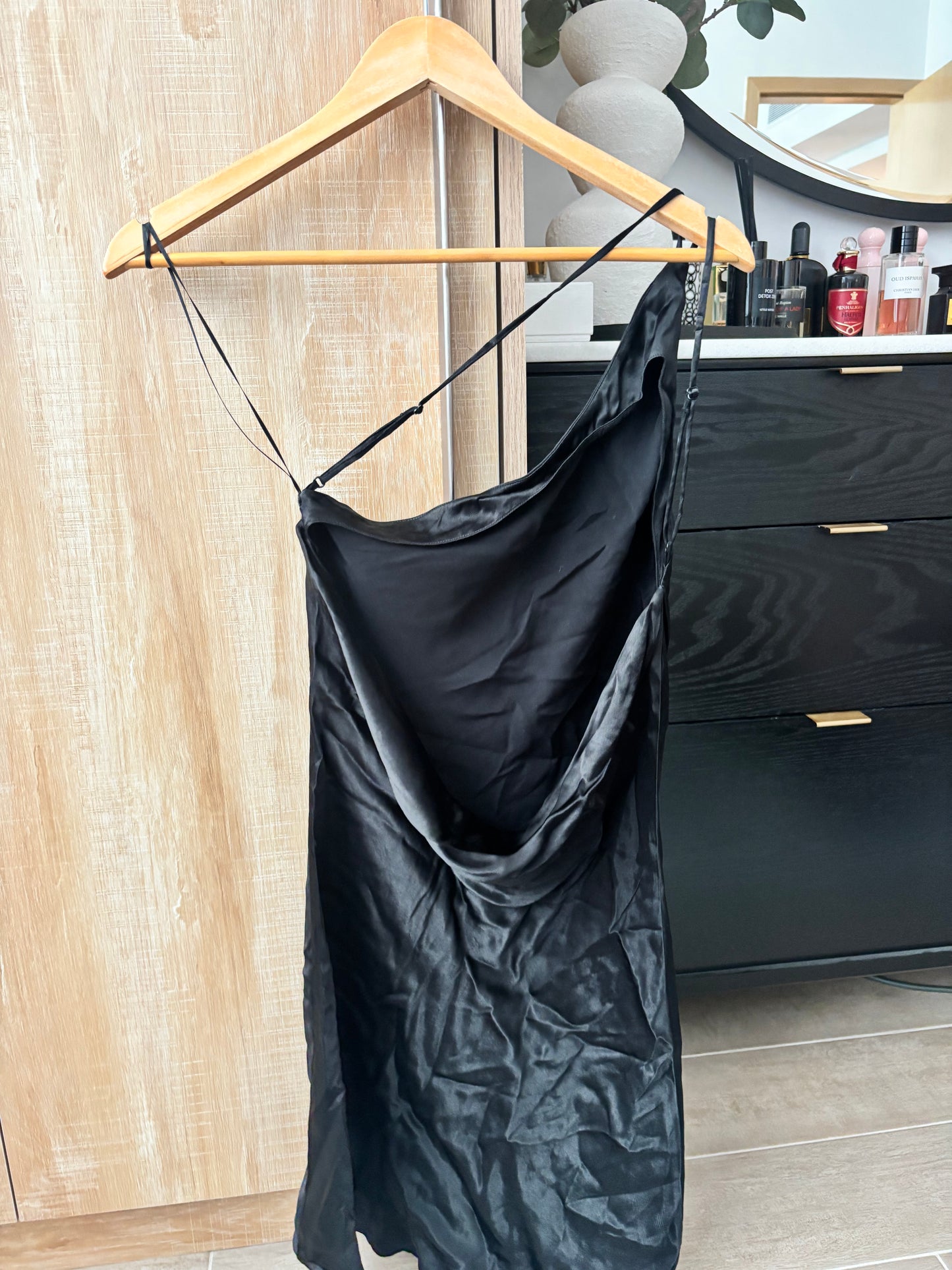 Zara Black satin backless mini dress