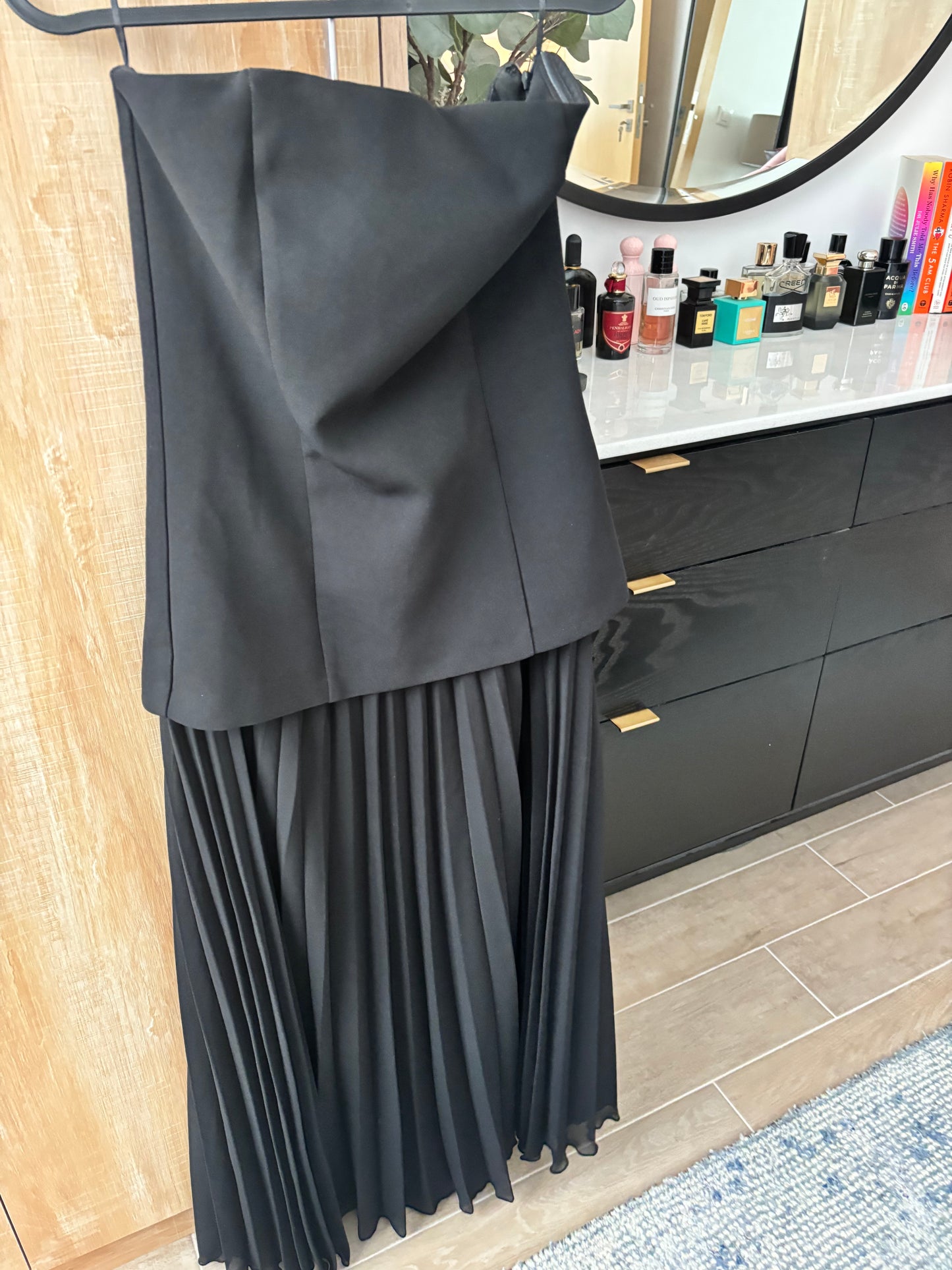 Mango Black Straless Maxi Occasion Dress with Pleat skirt