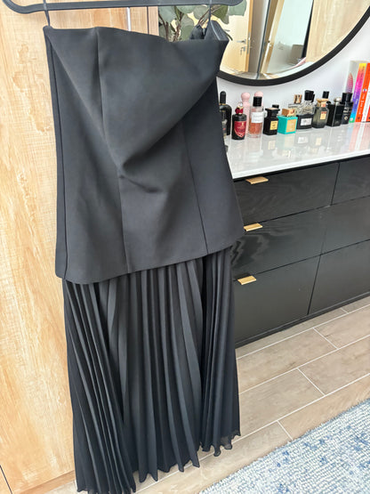Mango Black Straless Maxi Occasion Dress with Pleat skirt