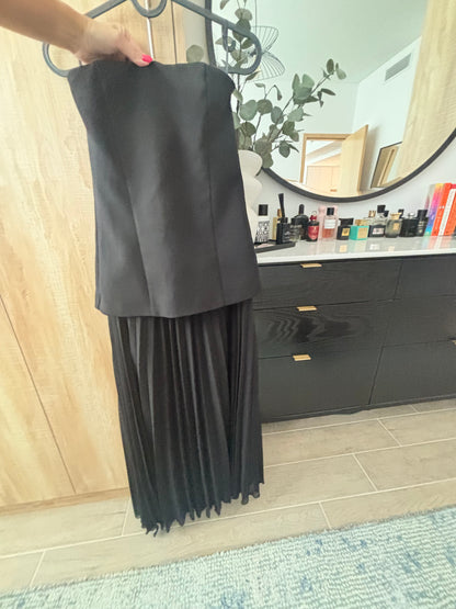Mango Black Straless Maxi Occasion Dress with Pleat skirt