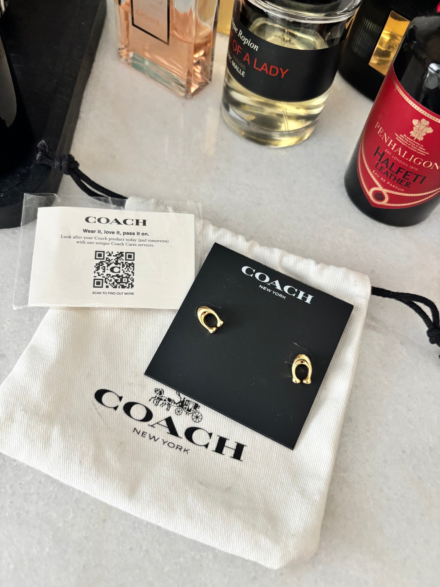 NEW Gold Coach Stud Logo Earrings