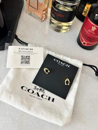 NEW Gold Coach Stud Logo Earrings
