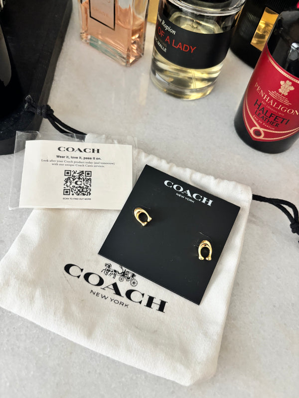 NEW Gold Coach Stud Logo Earrings
