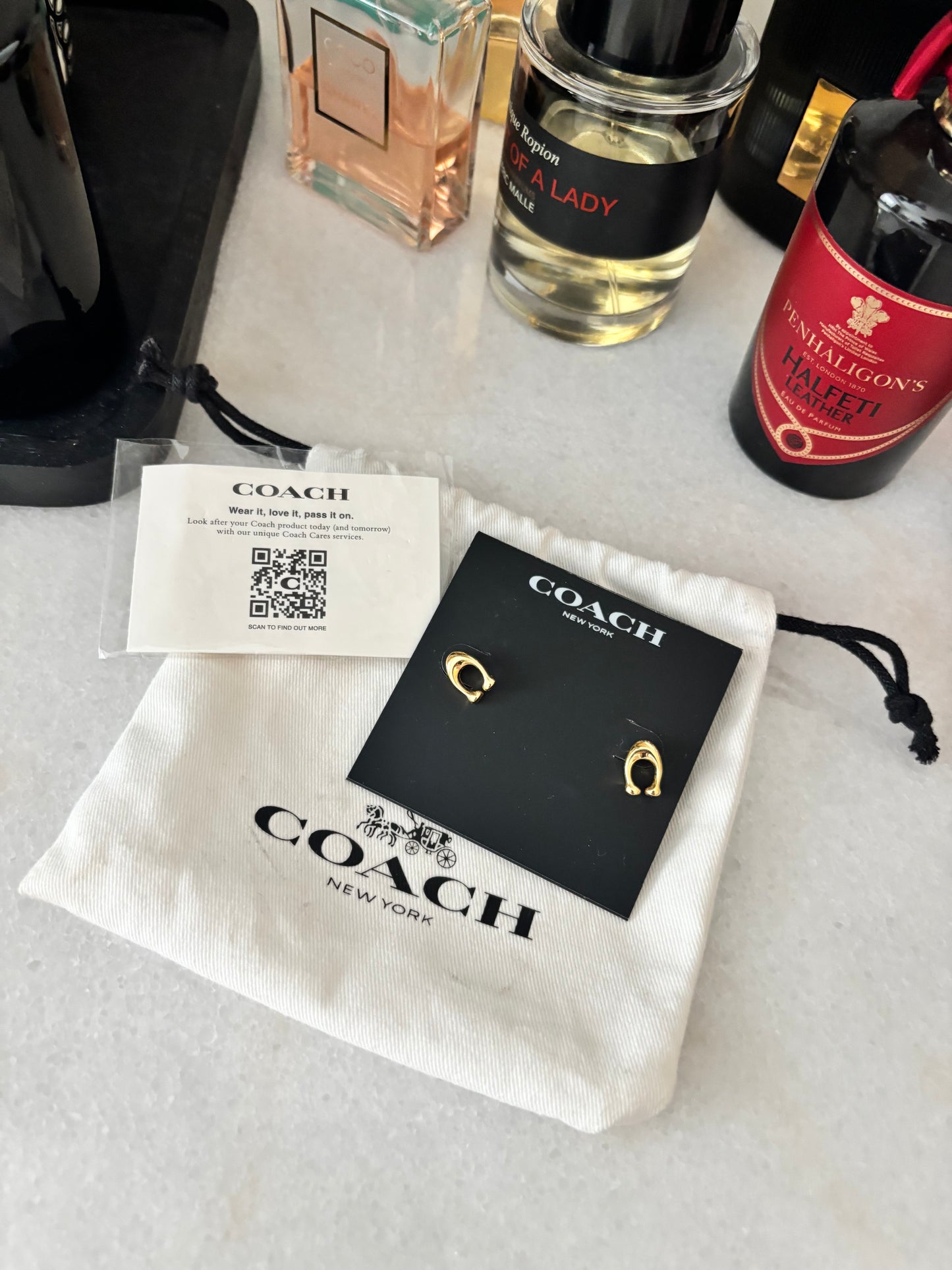NEW Gold Coach Stud Logo Earrings