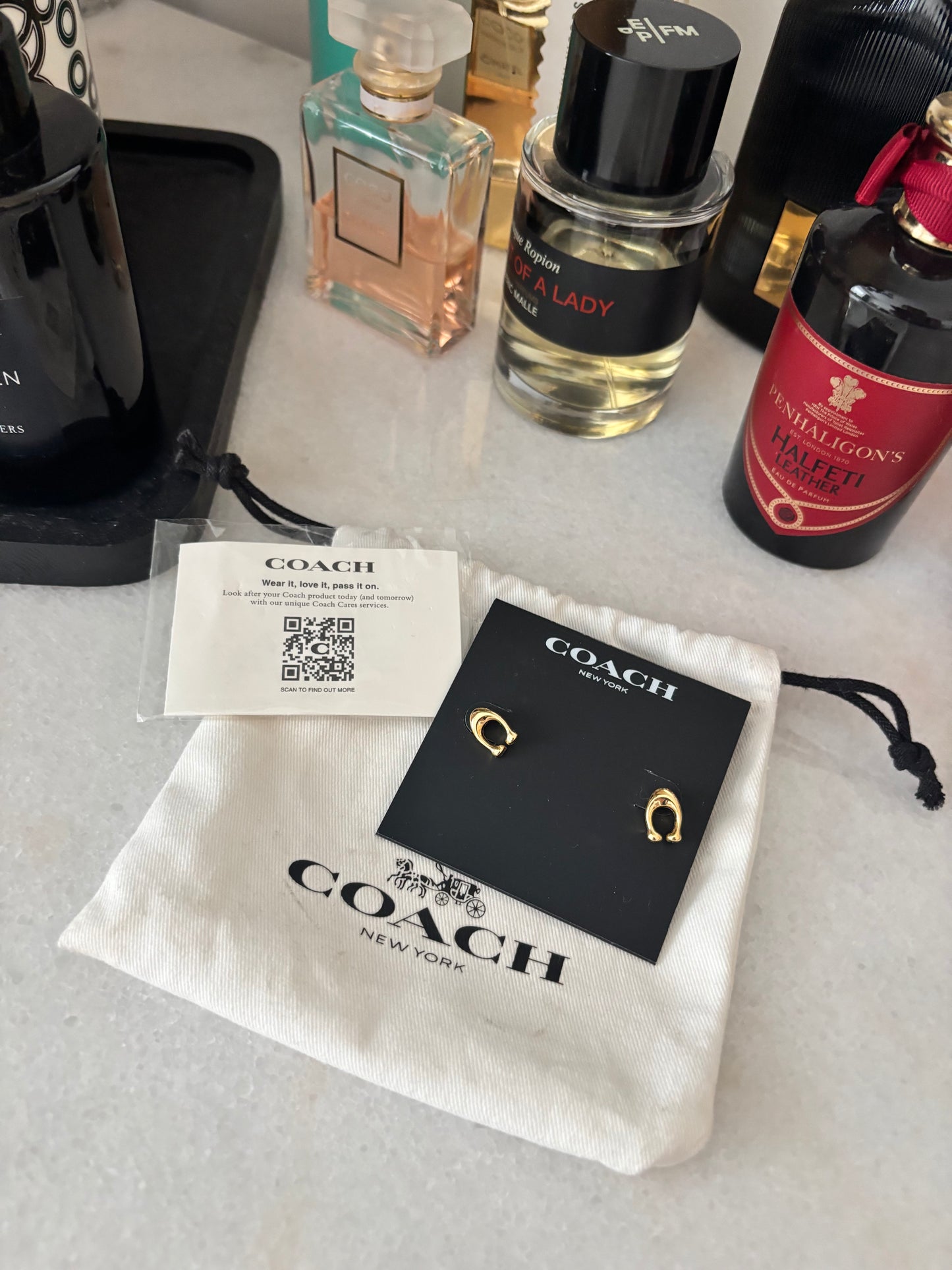 NEW Gold Coach Stud Logo Earrings