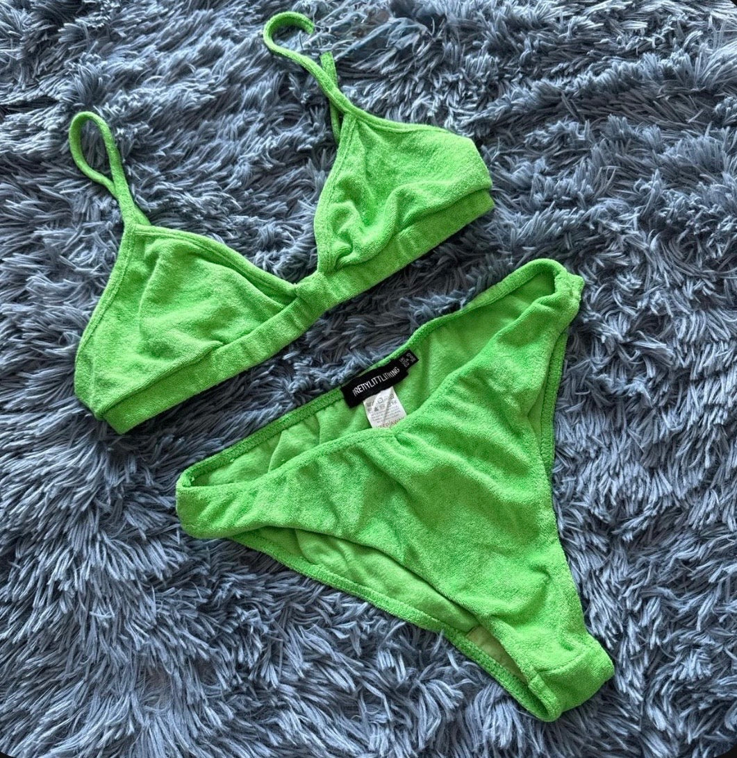 Pretty Little Thing Green Towel Bikini, Shirt and Pants