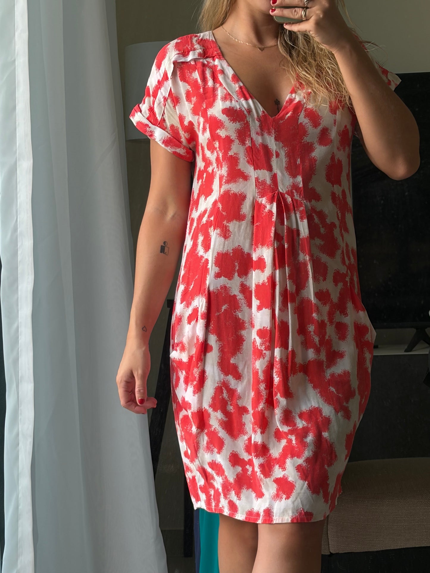 Whistles Red & White Abstract Print Dress – Size M